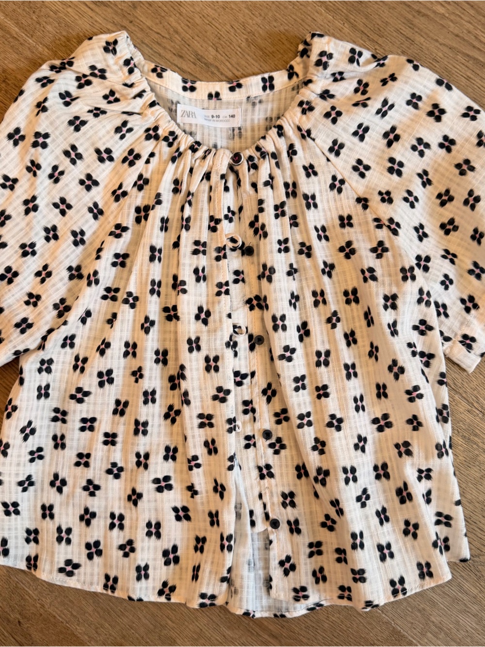 Zara Cream Blouse with Black Dot Floral Print